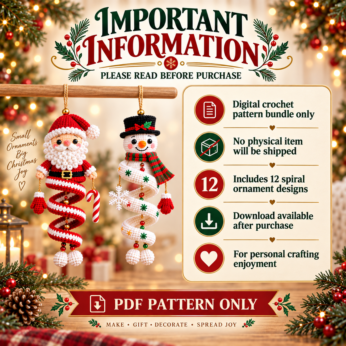12 Christmas Spiral Ornaments Crochet Pattern Bundle PDF