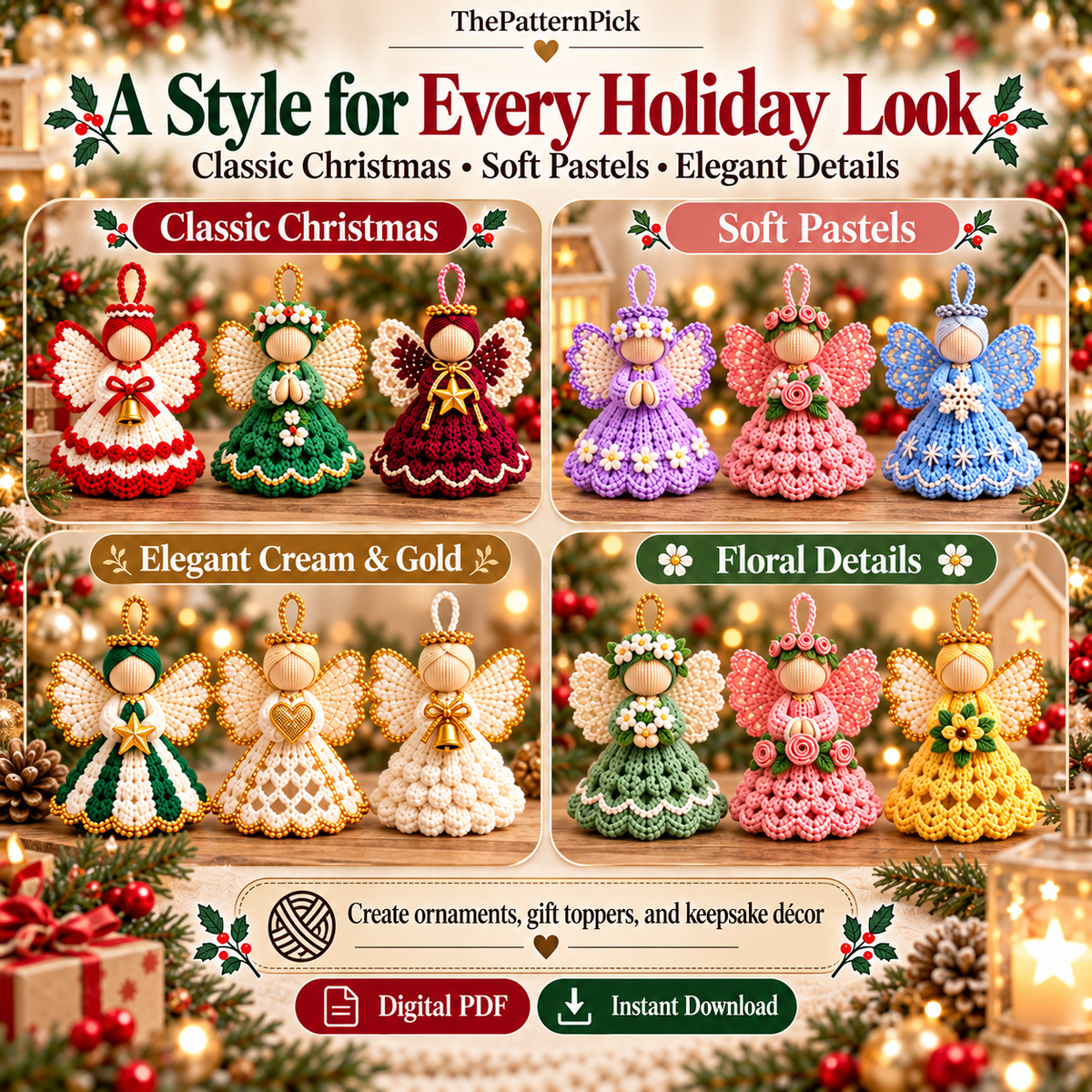 20-in-1 Crochet Angel Ornament Pattern Bundle PDF – Christmas Decor