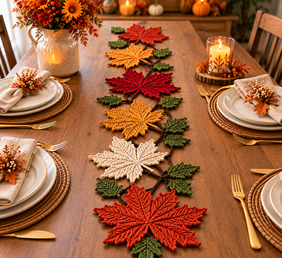 Autumn Maple Leaf Table Runner Crochet Pattern – Fall PDF Pattern