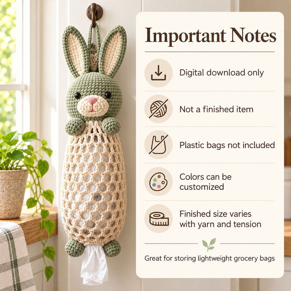 Bunny Plastic Bag Holder Crochet Pattern PDF – Kitchen Organizer