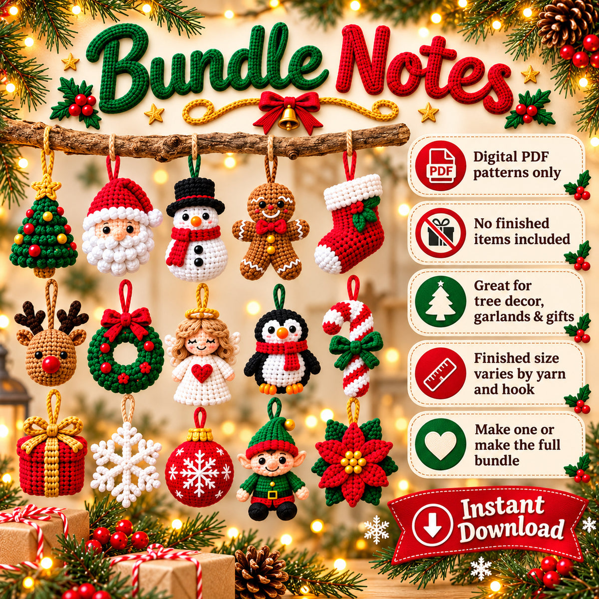 50 Christmas Ornament Crochet Patterns Bundle – Digital PDF