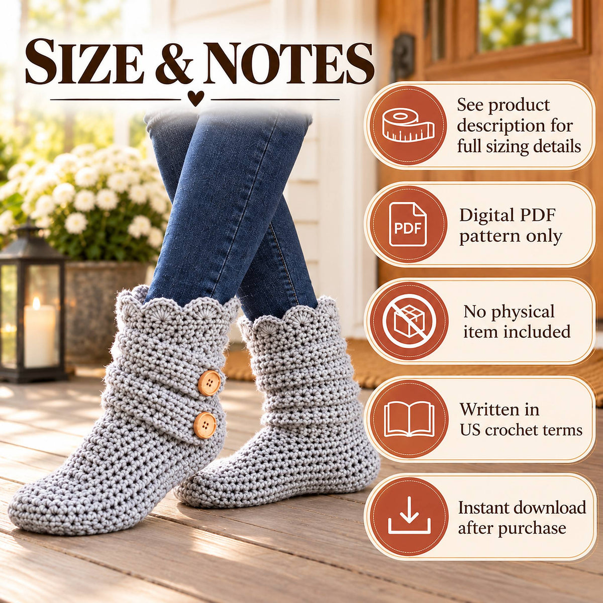 Crochet Slipper Boots Pattern PDF – Cozy Button Boots