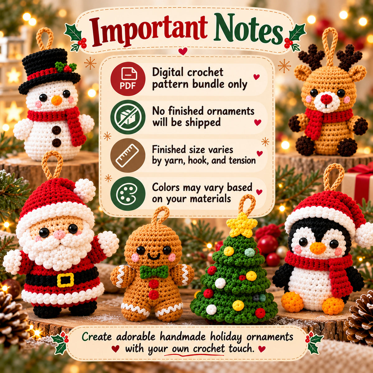 Mini Christmas Ornament Crochet Pattern Bundle – 6 Designs PDF