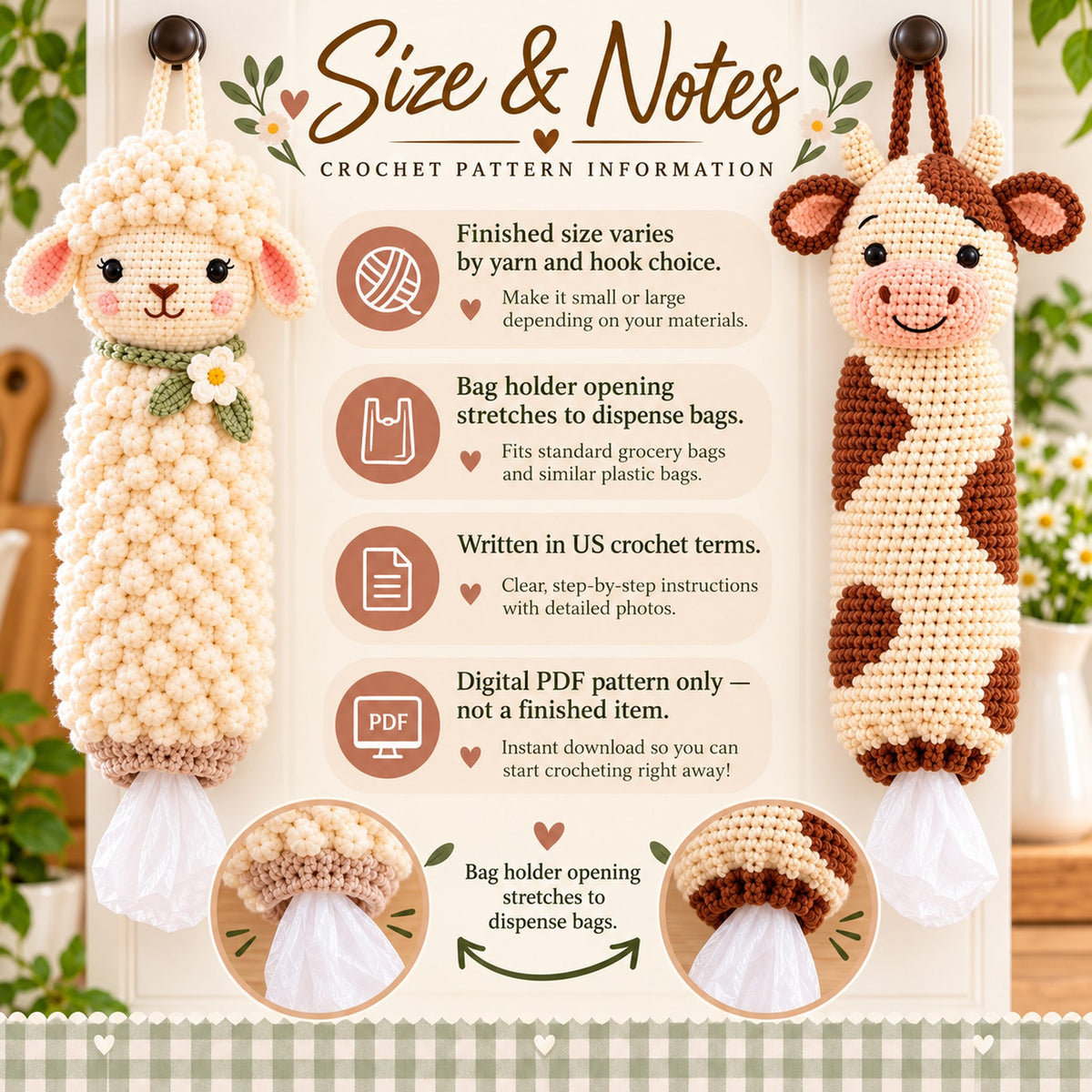 Sheep & Cow Crochet Plastic Bag Holder Pattern Bundle – PDF
