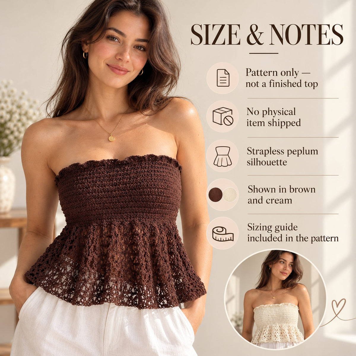 Strapless Crochet Peplum Top Pattern PDF – Boho Lace Tube Top