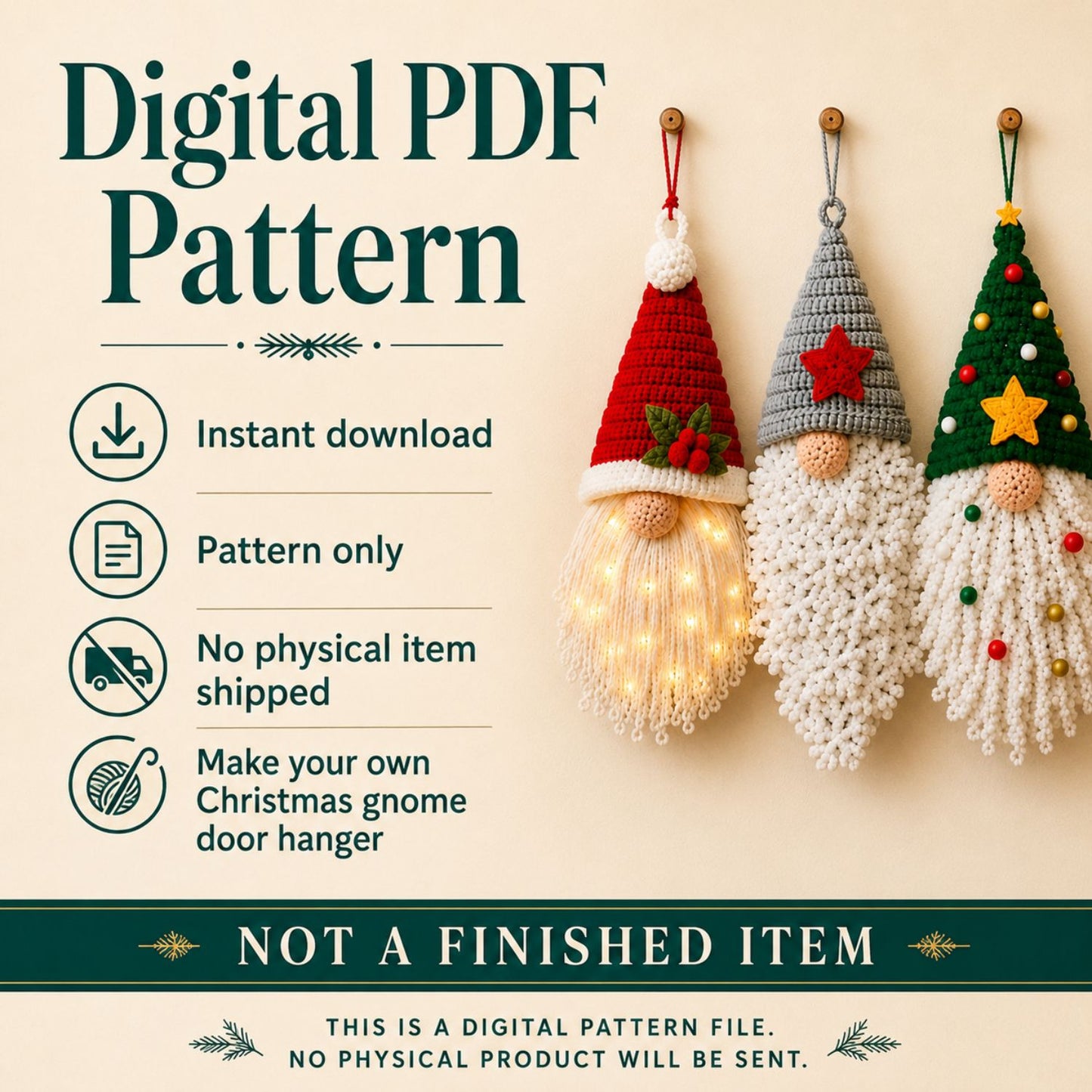 Christmas Gnome Door Hanger Crochet Pattern PDF | 3 Gnome Designs | Easy Christmas Decor Pattern