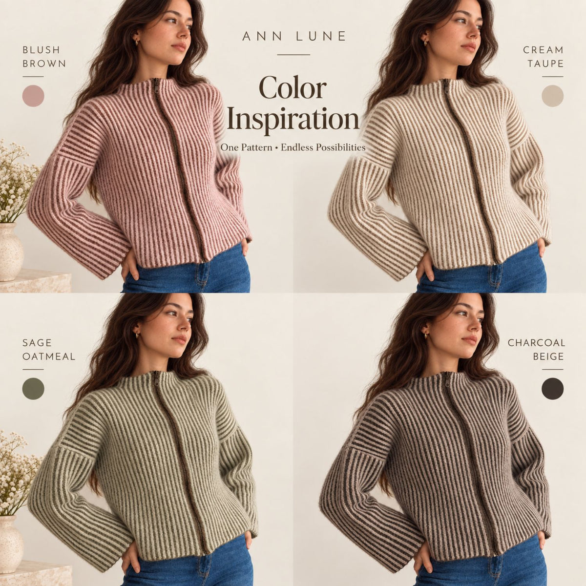 Ribera Zip-Up Sweater Crochet Pattern PDF – Made-to-Measure Ribbed Cardigan