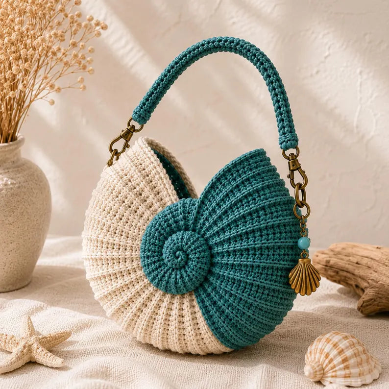 Nautilus Shell Bag Crochet Pattern PDF, Spiral Seashell Purse Tutorial, Beginner-Friendly Shoulder Bag, Instant Download