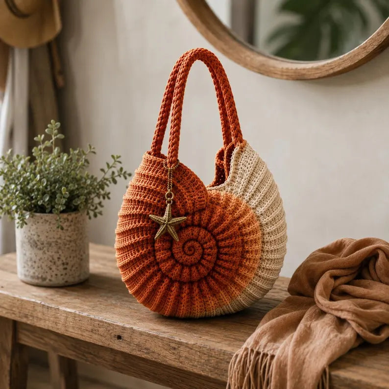 Nautilus Crochet Purse Pattern PDF, Spiral Shell Handbag Tutorial, Coastal Crochet Bag, Instant Download