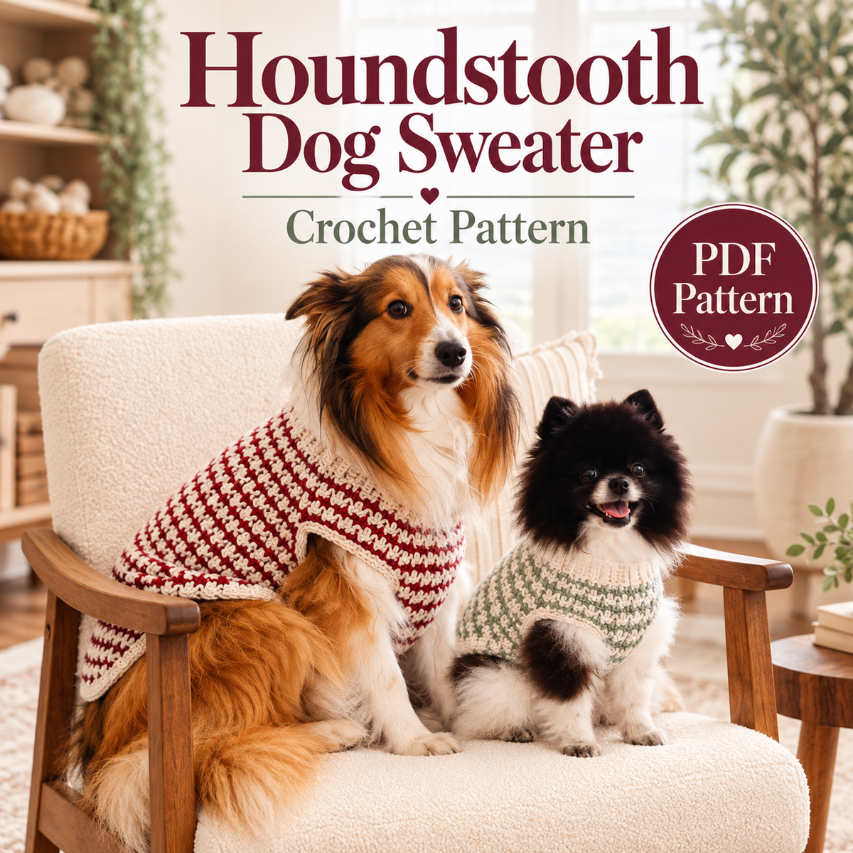 Houndstooth Dog Sweater Crochet Pattern PDF
