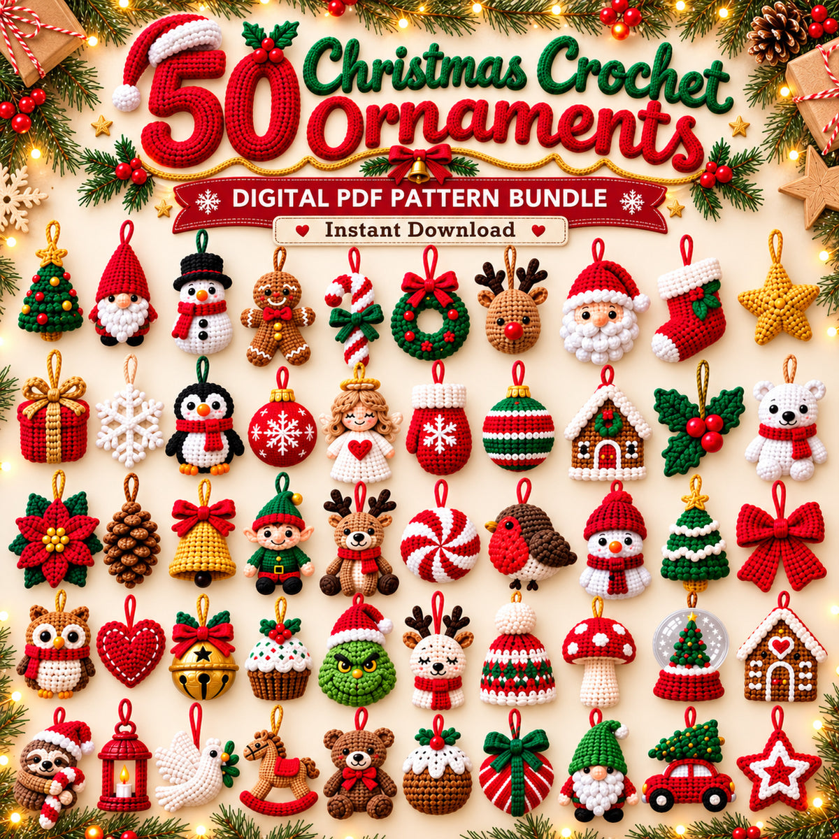 50 Christmas Ornament Crochet Patterns Bundle – Digital PDF