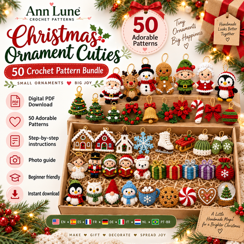 50 Christmas Crochet Ornament Patterns Bundle PDF – Mini Holiday Amigurumi Decorations