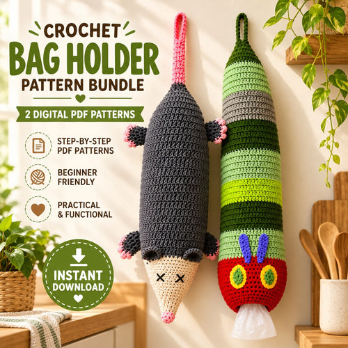 Crochet Bag Holder Pattern Bundle – Opossum & Caterpillar PDF