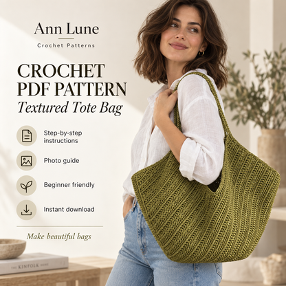 Textured Crochet Tote Bag Pattern PDF – Modern Market Bag Crochet Pattern, Everyday Shoulder Bag, Instant Download