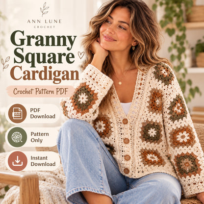 Granny Square Cardigan Crochet Pattern PDF – Women's Crochet Cardigan