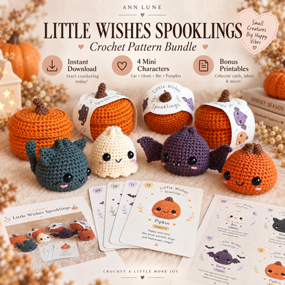 Halloween Crochet Pattern Bundle PDF | 4 Mini Amigurumi Spooklings + Pumpkin Box