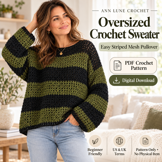 Oversized Crochet Sweater Pattern PDF | Striped Mesh Pullover