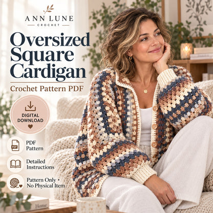 Oversized Square Cardigan Crochet Pattern PDF – Cozy Button Cardigan