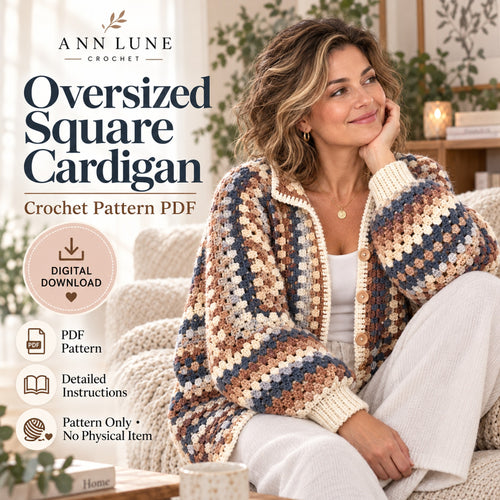 Oversized Square Cardigan Crochet Pattern PDF – Cozy Button Cardigan