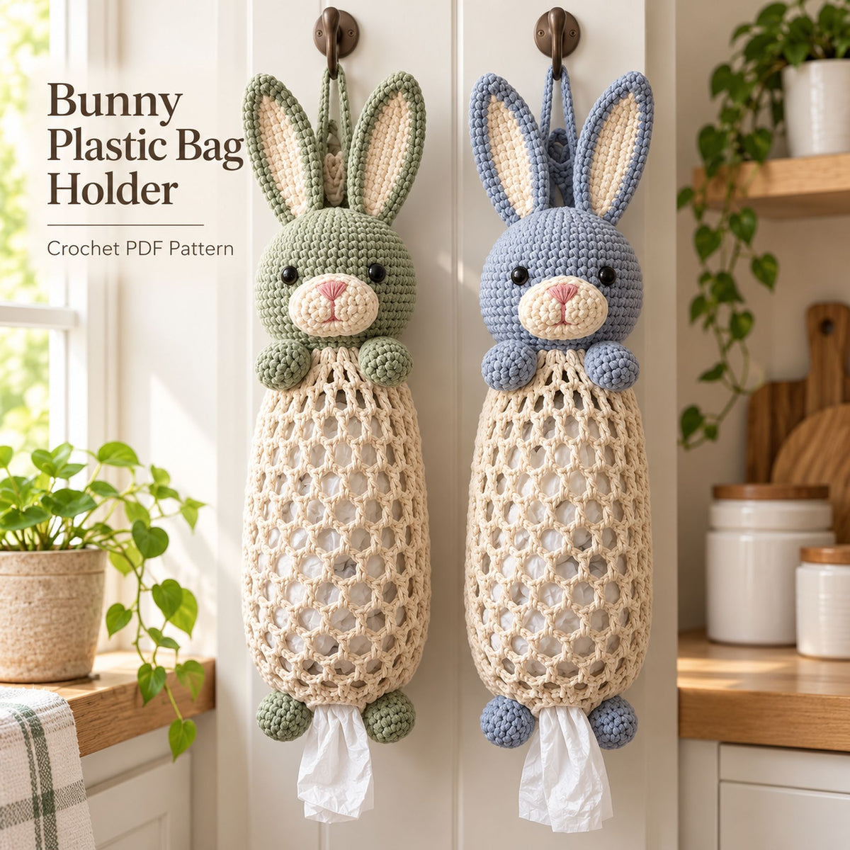 Bunny Plastic Bag Holder Crochet Pattern PDF – Kitchen Organizer