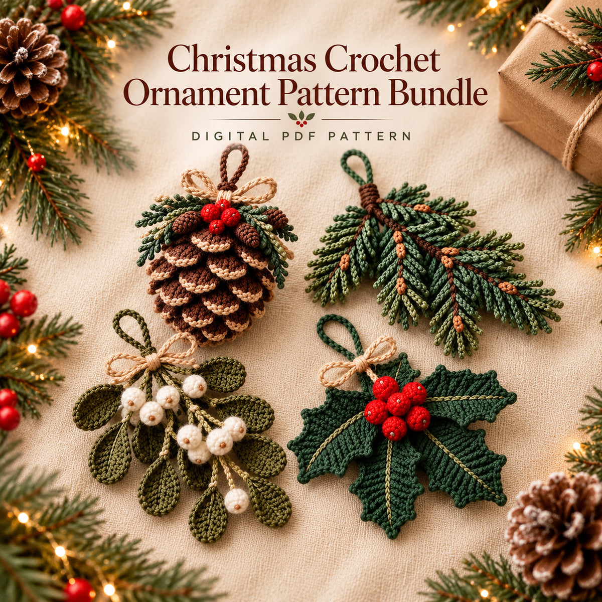 Christmas Crochet Ornament Pattern Bundle – 4 Designs PDF