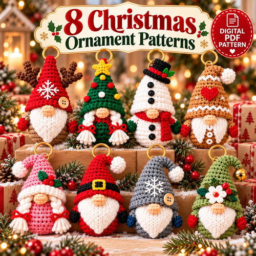 Christmas Gnome Ornament Crochet Pattern Bundle – 8 Designs PDF
