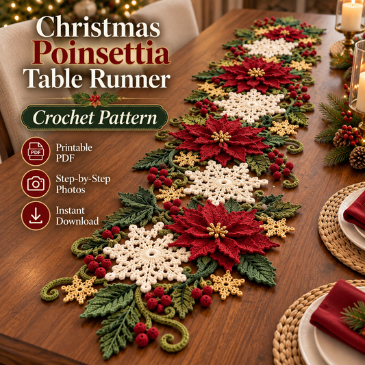 Christmas Poinsettia Table Runner Crochet Pattern PDF