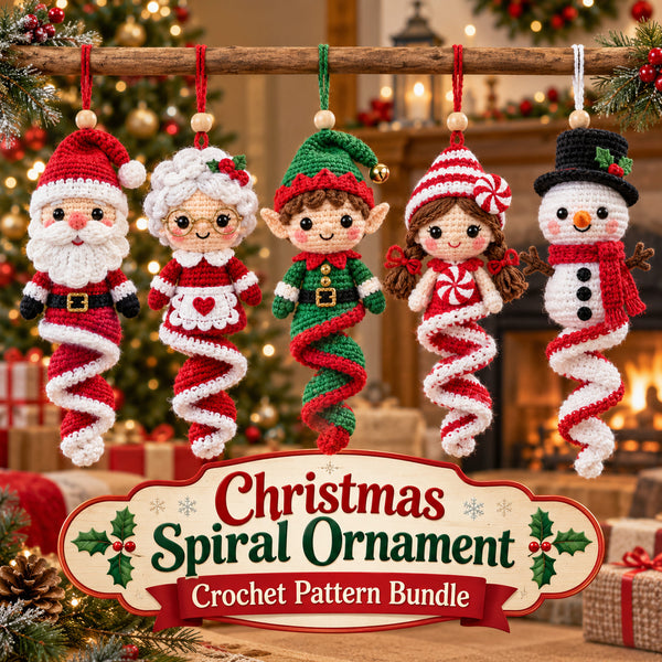 Christmas Spiral Ornament Crochet Pattern Bundle – 5 Designs PDF