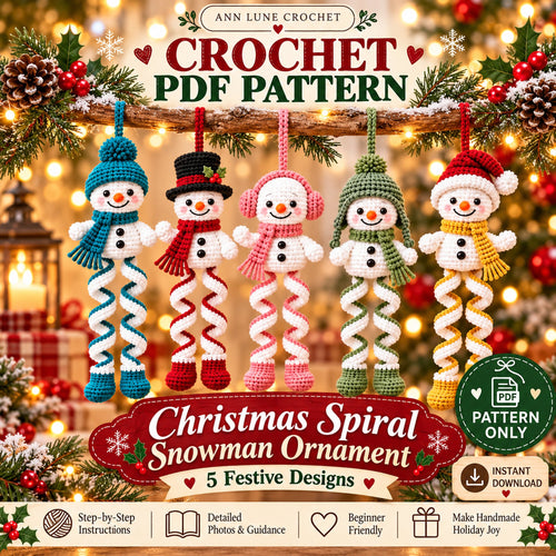 Christmas Spiral Snowman Ornament Crochet Pattern PDF | 5 Festive Snowman Designs