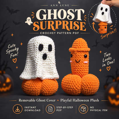 Ghost Surprise Crochet Pattern PDF – Funny Halloween Plush with Removable Ghost Cover