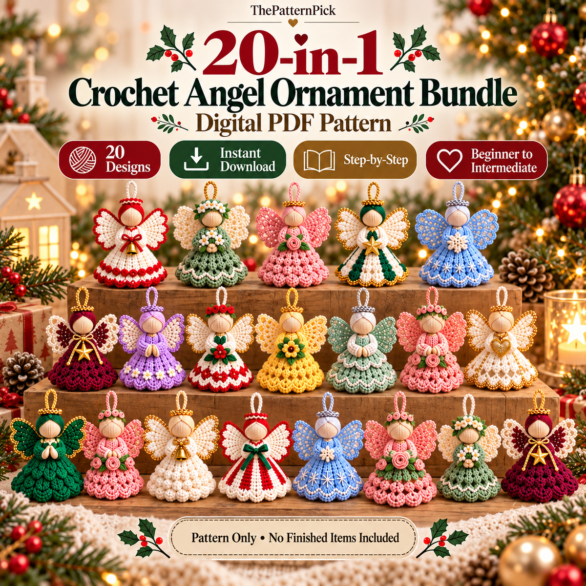 20-in-1 Crochet Angel Ornament Pattern Bundle PDF – Christmas Decor