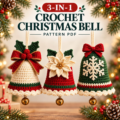 3-in-1 Crochet Christmas Bell Ornament Pattern Bundle – PDF