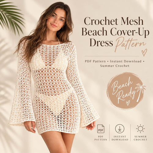 Crochet Mesh Beach Cover-Up Dress Pattern PDF – Bell Sleeves