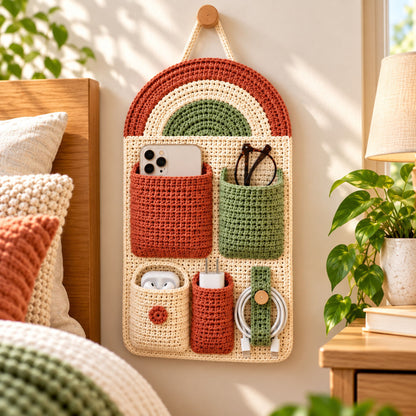 Rainbow Crochet Wall Organizer Pattern – Hanging Storage PDF