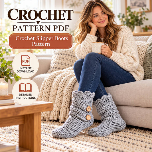 Crochet Slipper Boots Pattern PDF – Cozy Button Boots