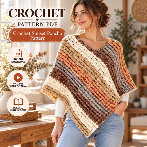 Crochet Sunset Poncho Pattern PDF | Easy Striped Poncho Crochet Pattern