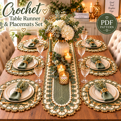 Crochet Table Runner & Placemat Set PDF Pattern