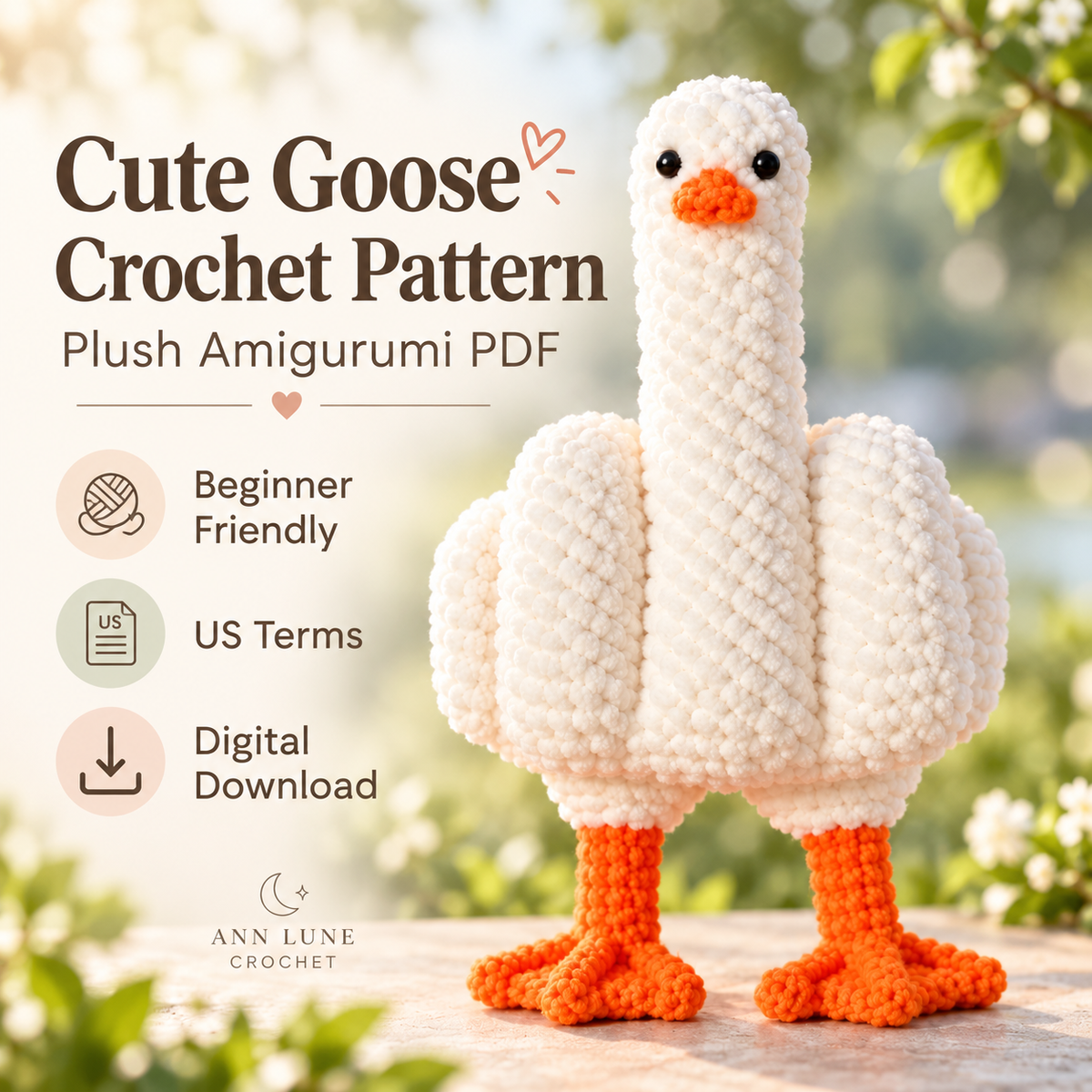 Cute Goose Crochet Pattern – Amigurumi Plush Goose PDF Pattern