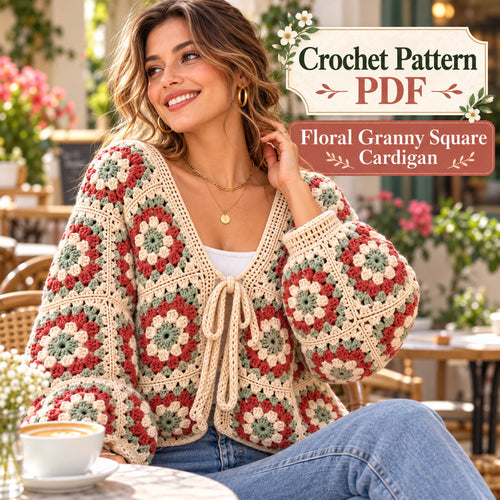 Floral Granny Square Cardigan Crochet Pattern PDF