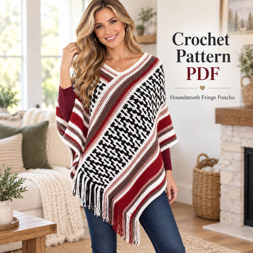Houndstooth Fringe Poncho Crochet Pattern PDF