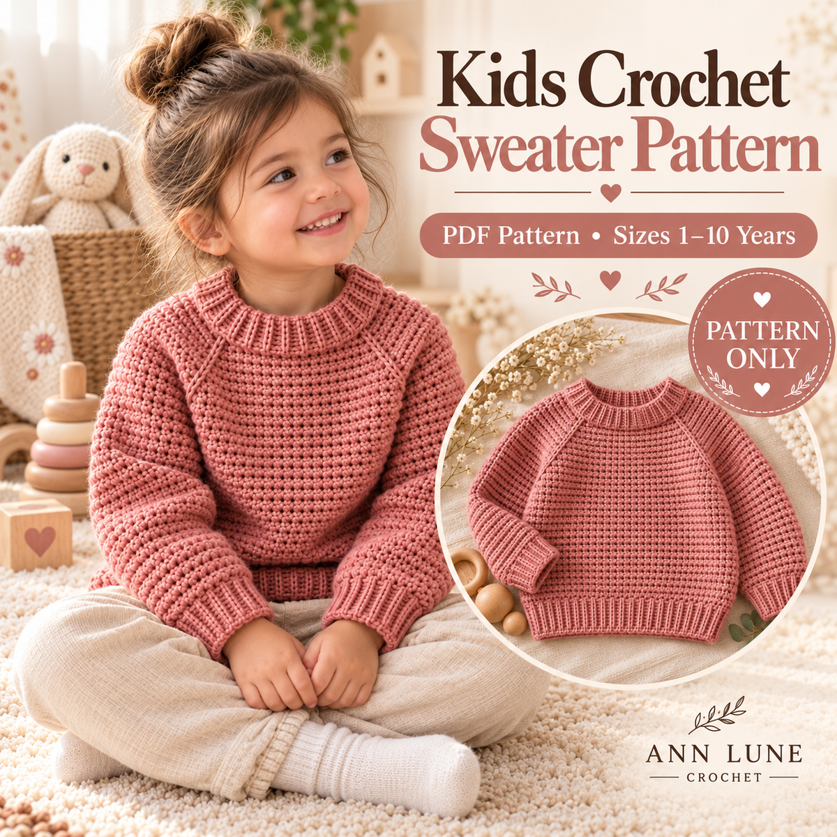 Kids Crochet Sweater Pattern – Sizes 1–10 Years PDF