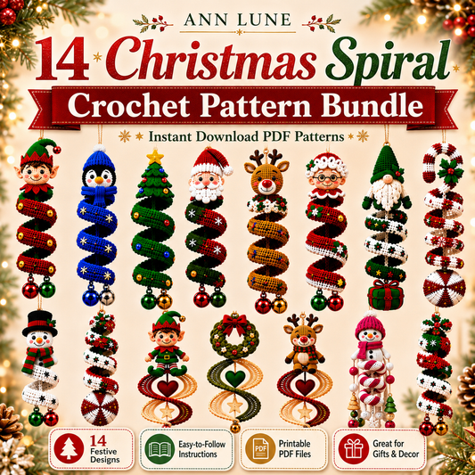 14 Christmas Spiral Crochet Pattern Bundle PDF – Christmas Ornament & Hanging Decor Patterns