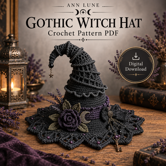 Gothic Witch Hat Crochet Pattern PDF | Halloween Witch Decor Crochet Pattern