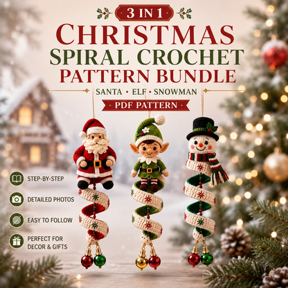 Christmas Spiral Crochet Pattern Bundle – Santa, Elf & Snowman PDF Pattern