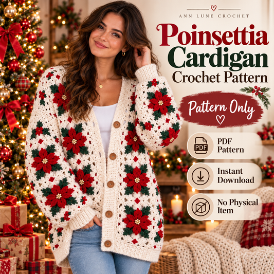 Christmas Poinsettia Cardigan Crochet Pattern – Floral Granny Square Cardigan PDF