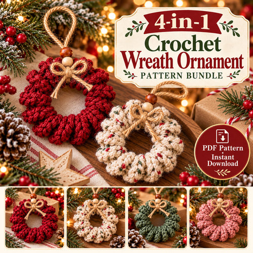 Mini Christmas Wreath Ornament Crochet Pattern PDF – Holiday Decor