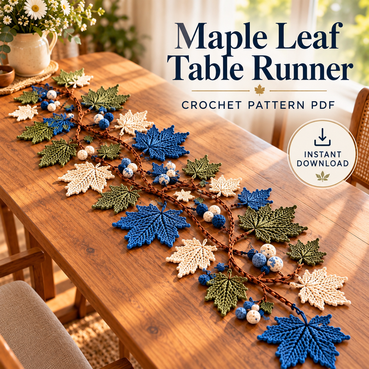 Maple Leaf Table Runner Crochet Pattern PDF