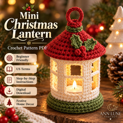 Mini Christmas Lantern Crochet Pattern PDF – Holiday Ornament & Decor