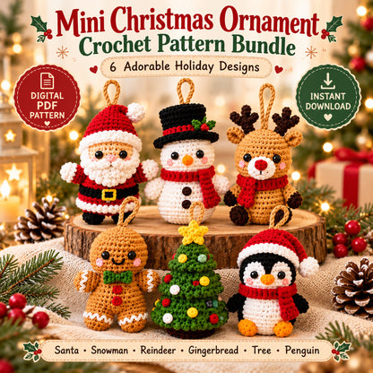 Mini Christmas Ornament Crochet Pattern Bundle – 6 Designs PDF