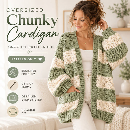 Oversized Chunky Cardigan Crochet Pattern PDF – Striped Cozy Cardigan
